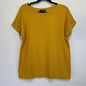 MARIO SERRANI Yellow Textured Short Sleeve T Shirt Cuffed Sleeves M